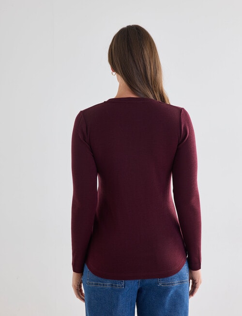 North South Merino Long Sleeve Round Neck Top, Cherry Lacquer product photo View 02 L