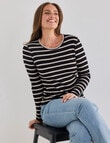 North South Merino Long Sleeve Round Neck Top, Black & Oatmeal Stripe product photo