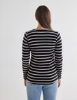 North South Merino Long Sleeve Round Neck Top, Black & Oatmeal Stripe product photo View 02 S