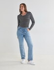 North South Merino Long Sleeve Round Neck Top, Black & Oatmeal Stripe product photo View 03 S
