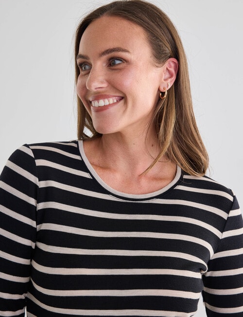 North South Merino Long Sleeve Round Neck Top, Black & Oatmeal Stripe product photo View 04 L