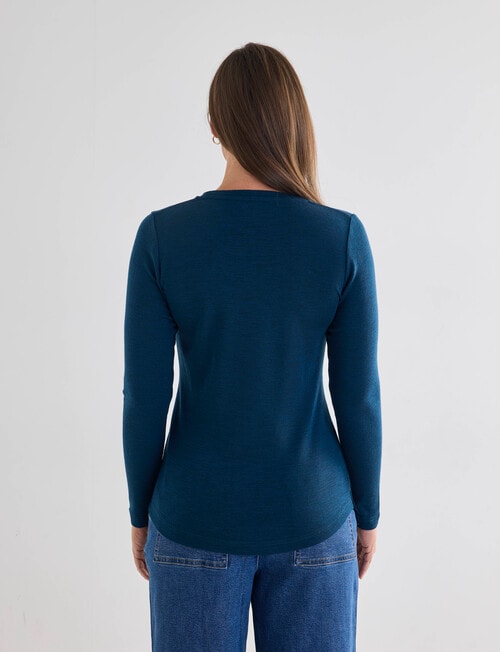 North South Merino Long Sleeve Round Neck Top, Tidal Teal product photo View 02 L