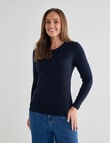 North South Merino Long Sleeve Round Neck Top, Midnight Blue product photo