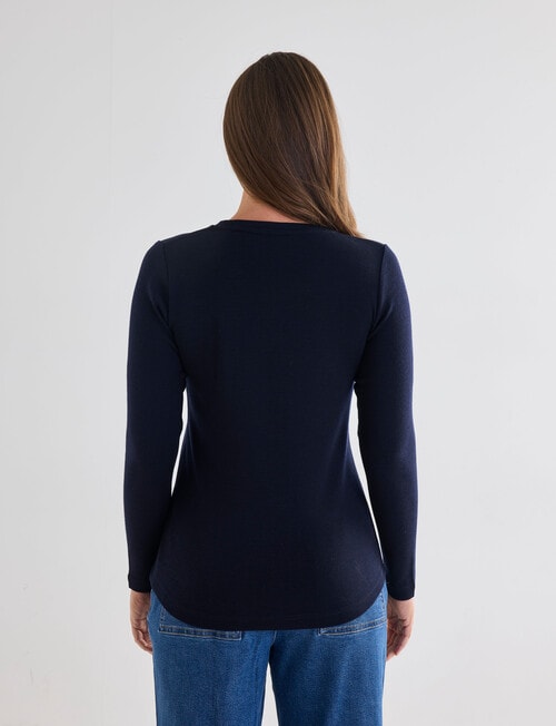 North South Merino Long Sleeve Round Neck Top, Midnight Blue product photo View 02 L