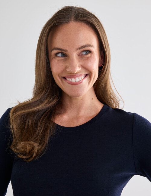 North South Merino Long Sleeve Round Neck Top, Midnight Blue product photo View 04 L