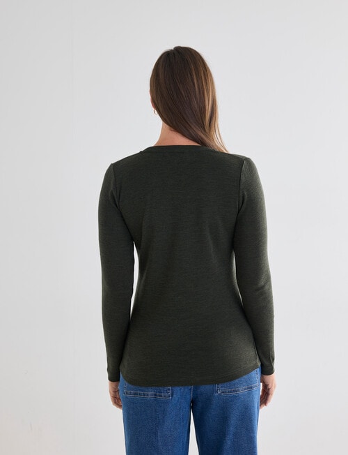 North South Merino Long Sleeve Round Neck Top, Sea Kelp product photo View 02 L