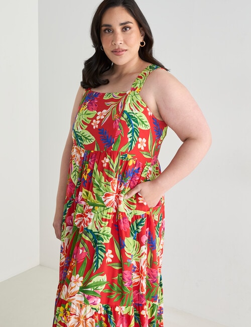 Studio Curve Printed Tropical Sundress, Red product photo View 05 L