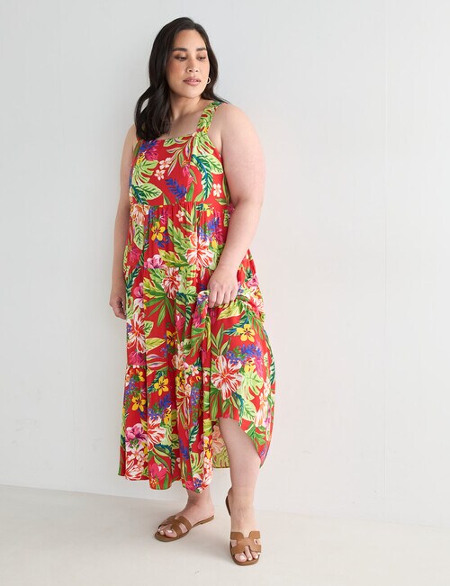 Studio Curve Printed Tropical Sundress, Red product photo View 09 L