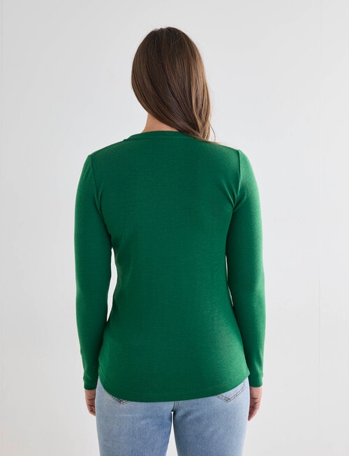 North South Merino Long Sleeve Round Neck Top, Jade Green product photo View 02 L
