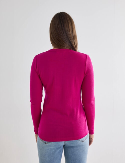North South Merino Long Sleeve Round Neck Top, Vibrant Magenta product photo View 02 L