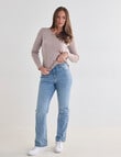 North South Merino Long Sleeve Round Neck Top, Almond Marle product photo View 03 S