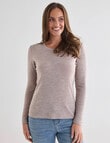 North South Merino Long Sleeve Round Neck Top, Almond Marle product photo View 05 S