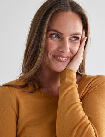 North South Merino Long Sleeve Round Neck Top, Golden Hour product photo