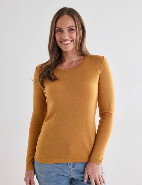 North South Merino Long Sleeve Round Neck Top, Golden Hour product photo View 05 L