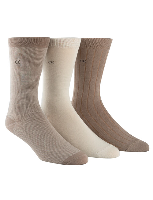 Calvin Klein Birdseye Patterning Crew Sock, 3-Pack, Taupe product photo