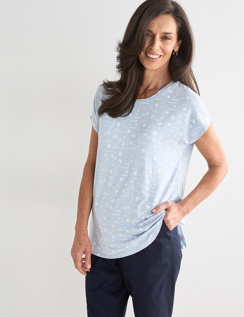Ella J Seaside Print Boxy Tee, Pale Blue product photo View 05 L