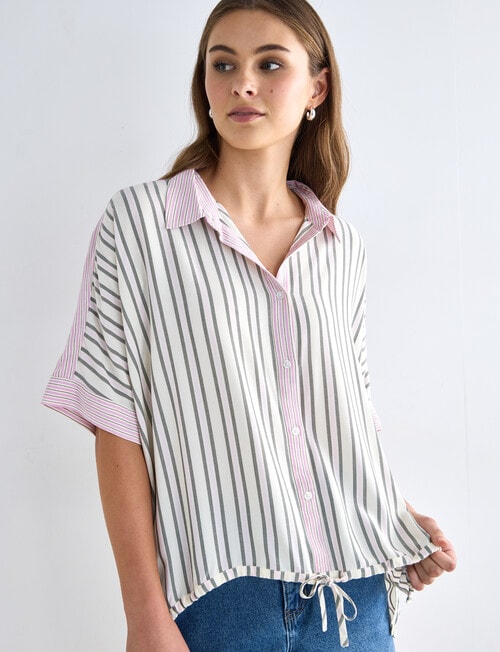 Zest Stripe Dolman Shirt, White product photo