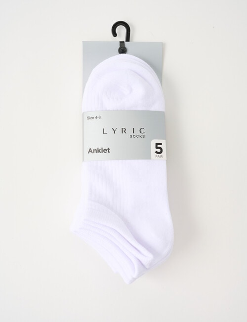 Lyric Cotton Anklet Socks, 5-Pack, White product photo