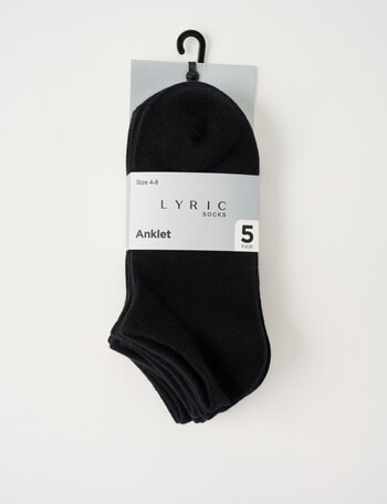Lyric Cotton Anklet Socks, 5-Pack, Black product photo