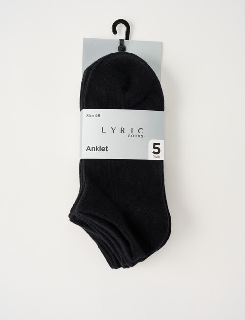 Lyric Cotton Anklet Socks, 5-Pack, Black product photo