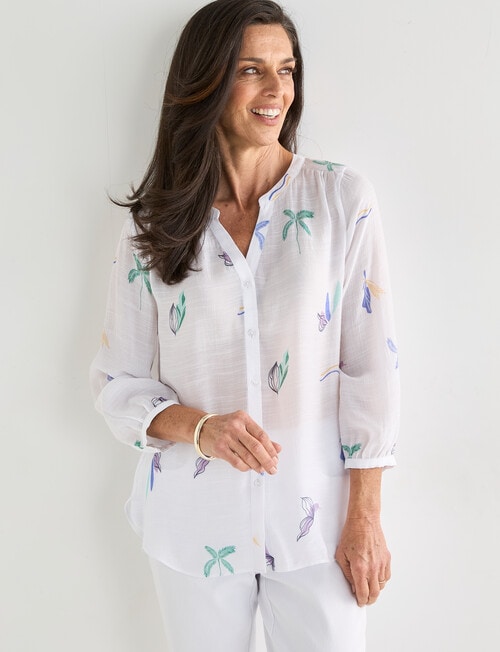 Ella J Summer Print Pleat Detail Shirt, White product photo