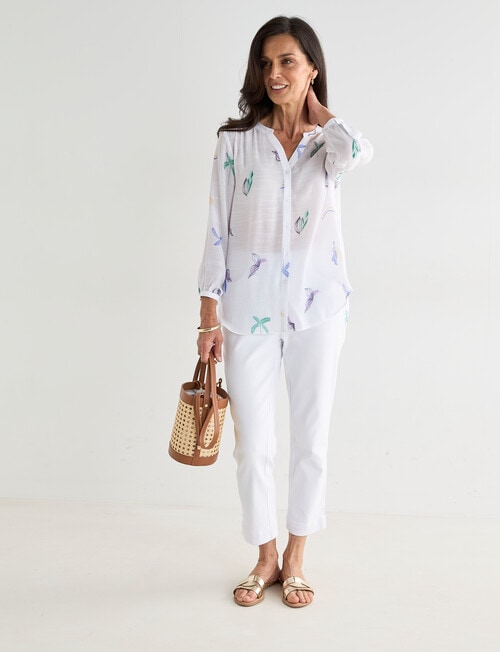 Ella J Summer Print Pleat Detail Shirt, White product photo View 03 L