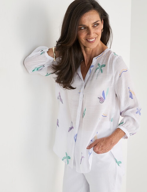 Ella J Summer Print Pleat Detail Shirt, White product photo View 05 L