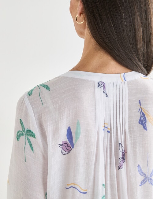 Ella J Summer Print Pleat Detail Shirt, White product photo View 06 L