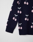 North South Merino Cherries Merino Jumper, Navy product photo View 02 S