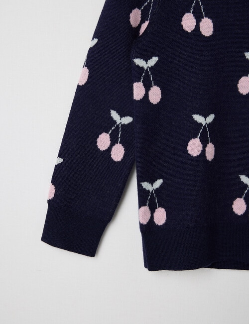 North South Merino Cherries Merino Jumper, Navy product photo View 02 L