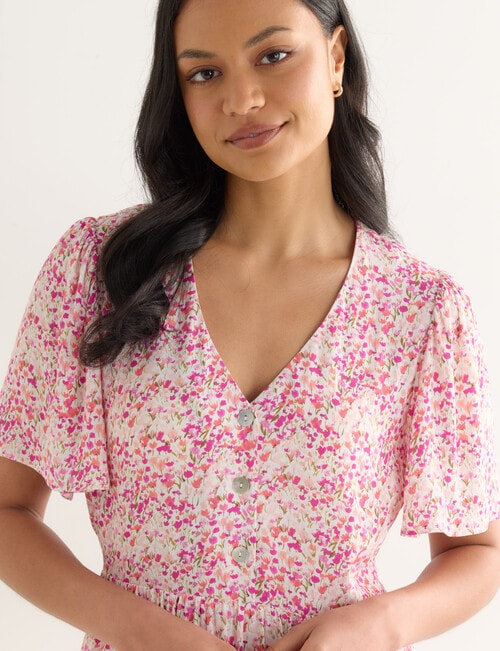 Whistle Ditsy V-Neck Dress Shorter Length, Pink product photo View 05 L