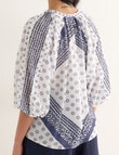 Whistle Scarf Print Ruffle Blouse, Blue product photo View 05 S