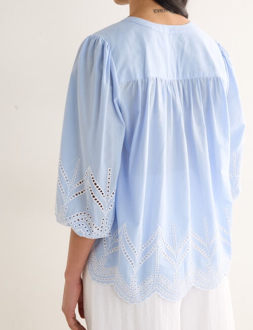 Whistle Embroidered Peasant Top, Blue & Ivory product photo View 02 L