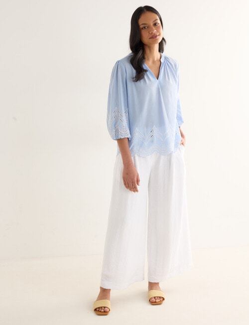 Whistle Embroidered Peasant Top, Blue & Ivory product photo View 03 L