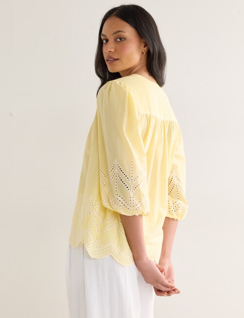 Whistle Embroidered Peasant Top, Lemon & Ivory product photo