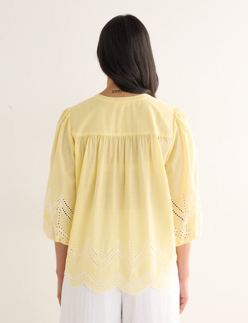 Whistle Embroidered Peasant Top, Lemon & Ivory product photo View 04 L