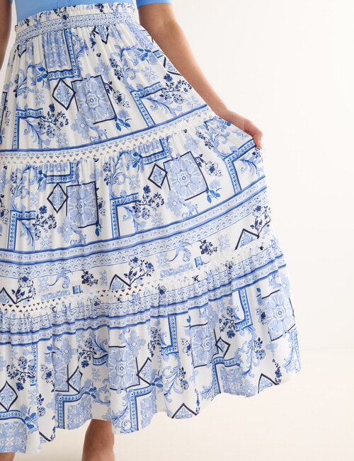 Whistle Tile Print Tiered Detail Skirt, Blue product photo