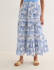 Whistle Tile Print Tiered Detail Skirt, Blue product photo View 04 S