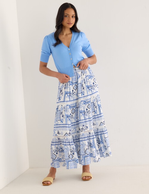 Whistle Tile Print Tiered Detail Skirt, Blue product photo View 05 L