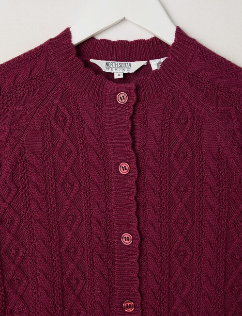 North South Merino Merino Cable Cardigan, Berry product photo View 02 L