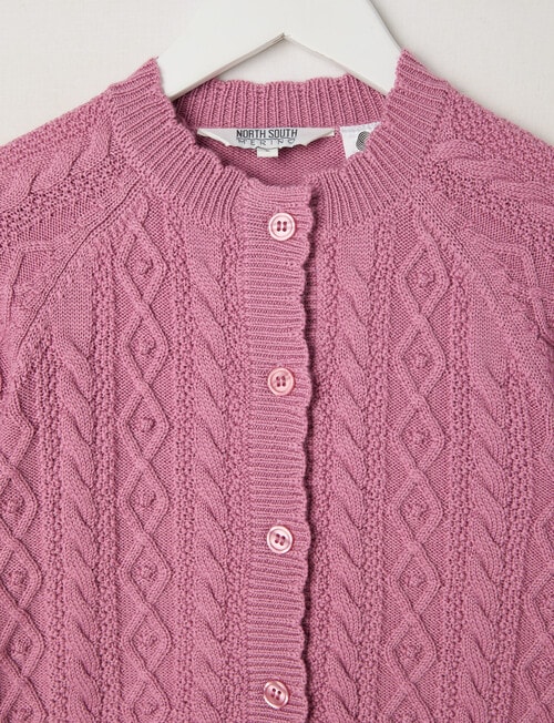North South Merino Merino Cable Cardigan, Magenta product photo View 02 L