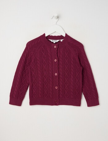 North South Merino Merino Cable Cardigan, Berry product photo