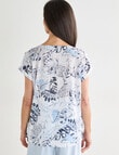Ella J Leaf Print Button Detail Tee, Blue product photo View 02 S
