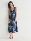 Ella J Print Trapese Dress, Navy product photo