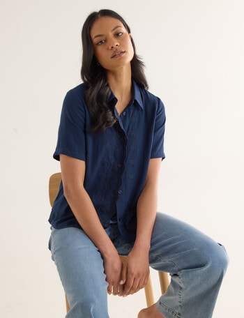 Whistle Embroidered Shirt, Navy product photo
