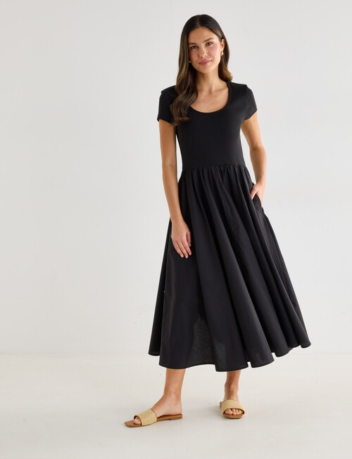 Whistle Scoop Neck Rib Summer Dress, Black product photo View 03 L