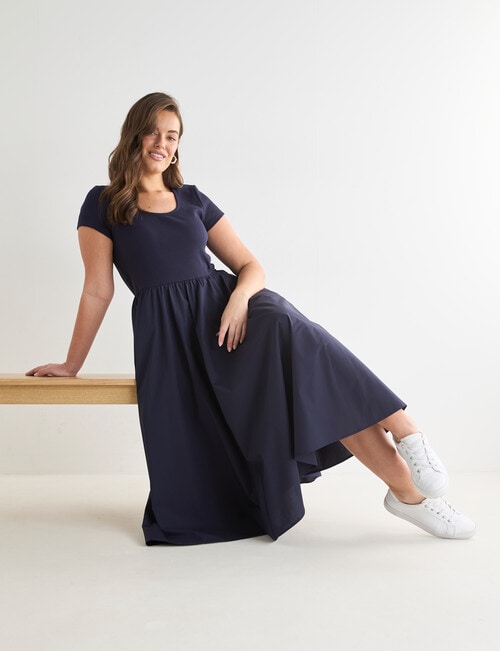 Whistle Scoop Neck Rib Summer Dress, Navy product photo View 03 L