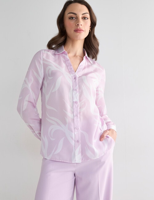 Oliver Black V-Neck Dress Shirt, Lilac Print product photo View 04 L