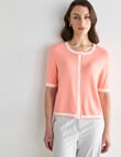 Oliver Black Contrast Trim Cardigan, Coral & Ivory product photo