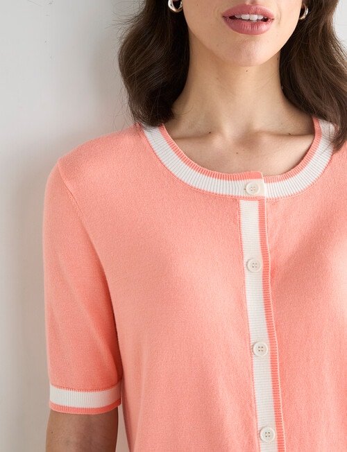 Oliver Black Contrast Trim Cardigan, Coral & Ivory product photo View 04 L